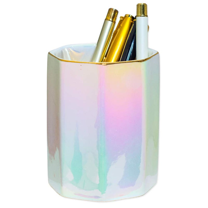 YOSCO Ceramic Desk Pen Holder Stand Cute Pencil Cup Pot Desk Organizer Makeup Brush Holder,Toothbrush Holders(Pearl) - Image 1